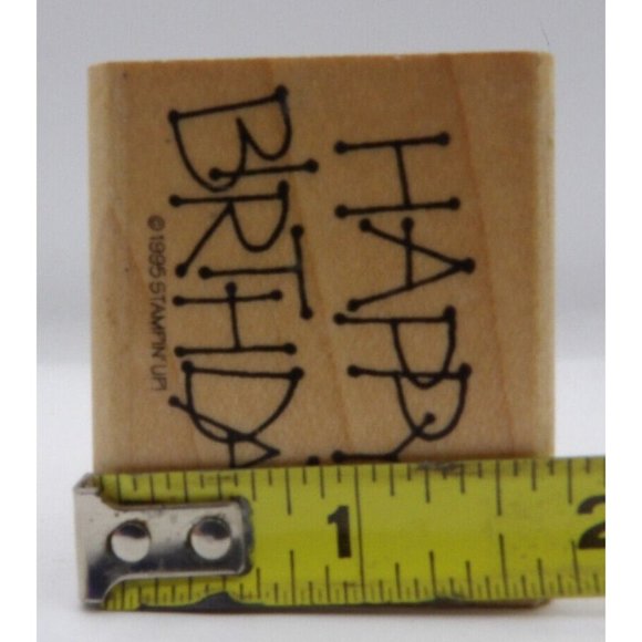 Stamp, Wooden Rubber, Happy Birthday ©1995 Stampin Up! 2 x 1 3/4" - Picture 3 of 4
